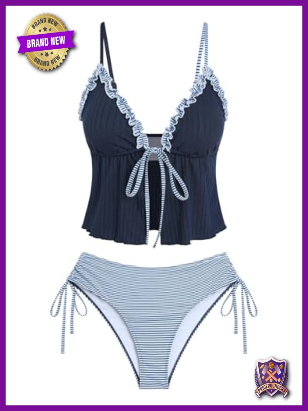 ZAFUL Tankini Swimsuit Smocked Ruffles Tie Front Tummy Control